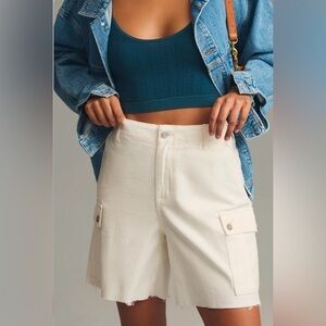 Pilcro Cargo White Bermuda Shorts Raw Hem